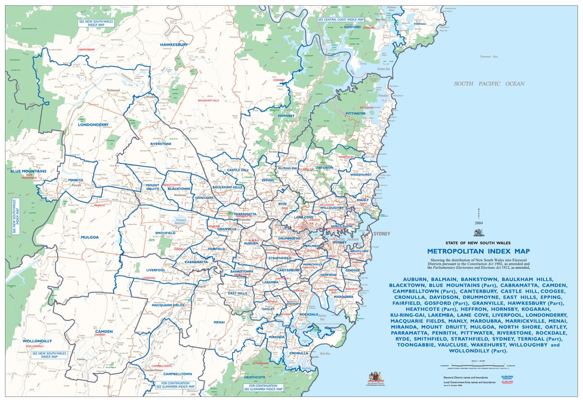 mapa del área metropolitana de sydney