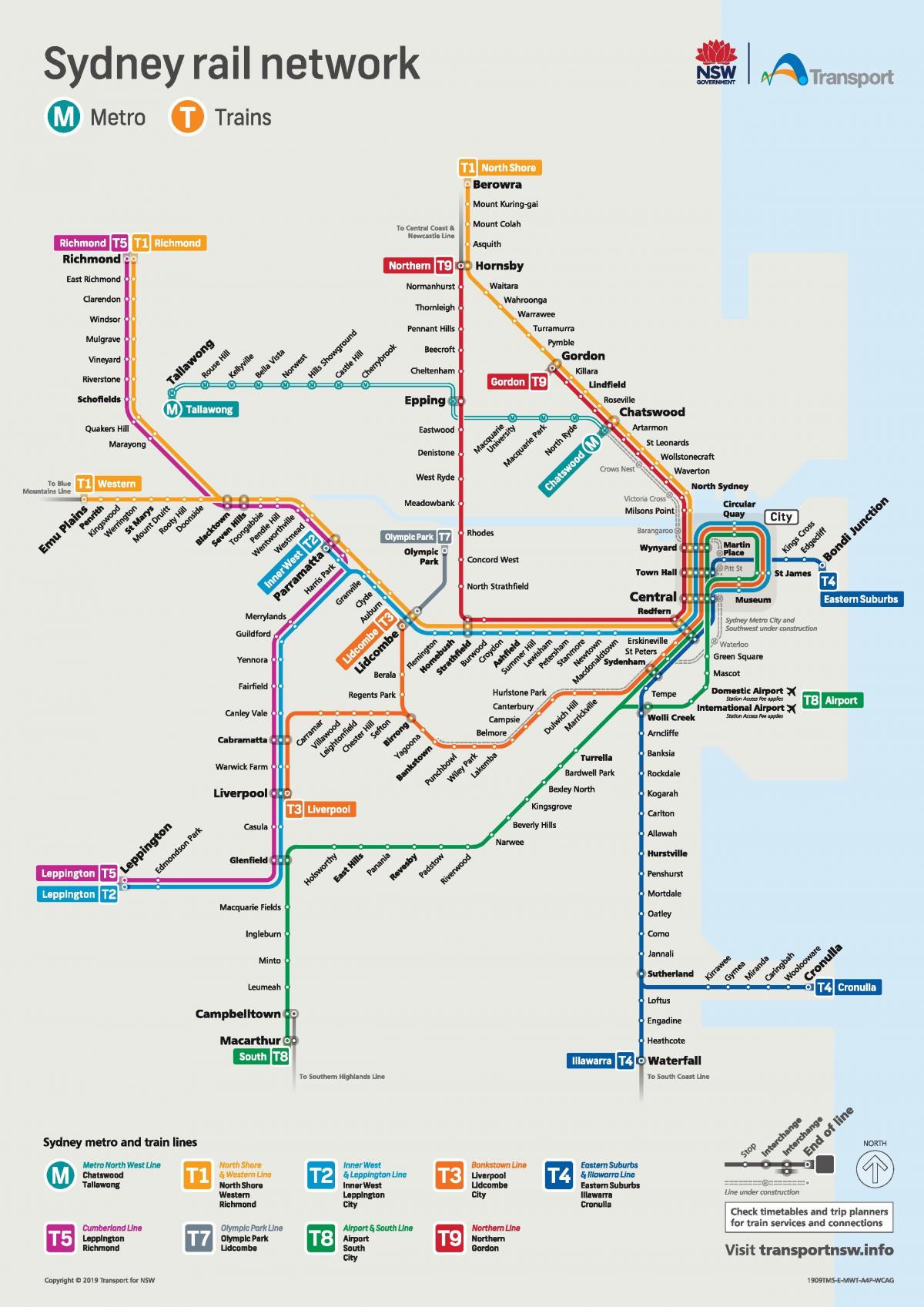 sydney línea de tren mapa