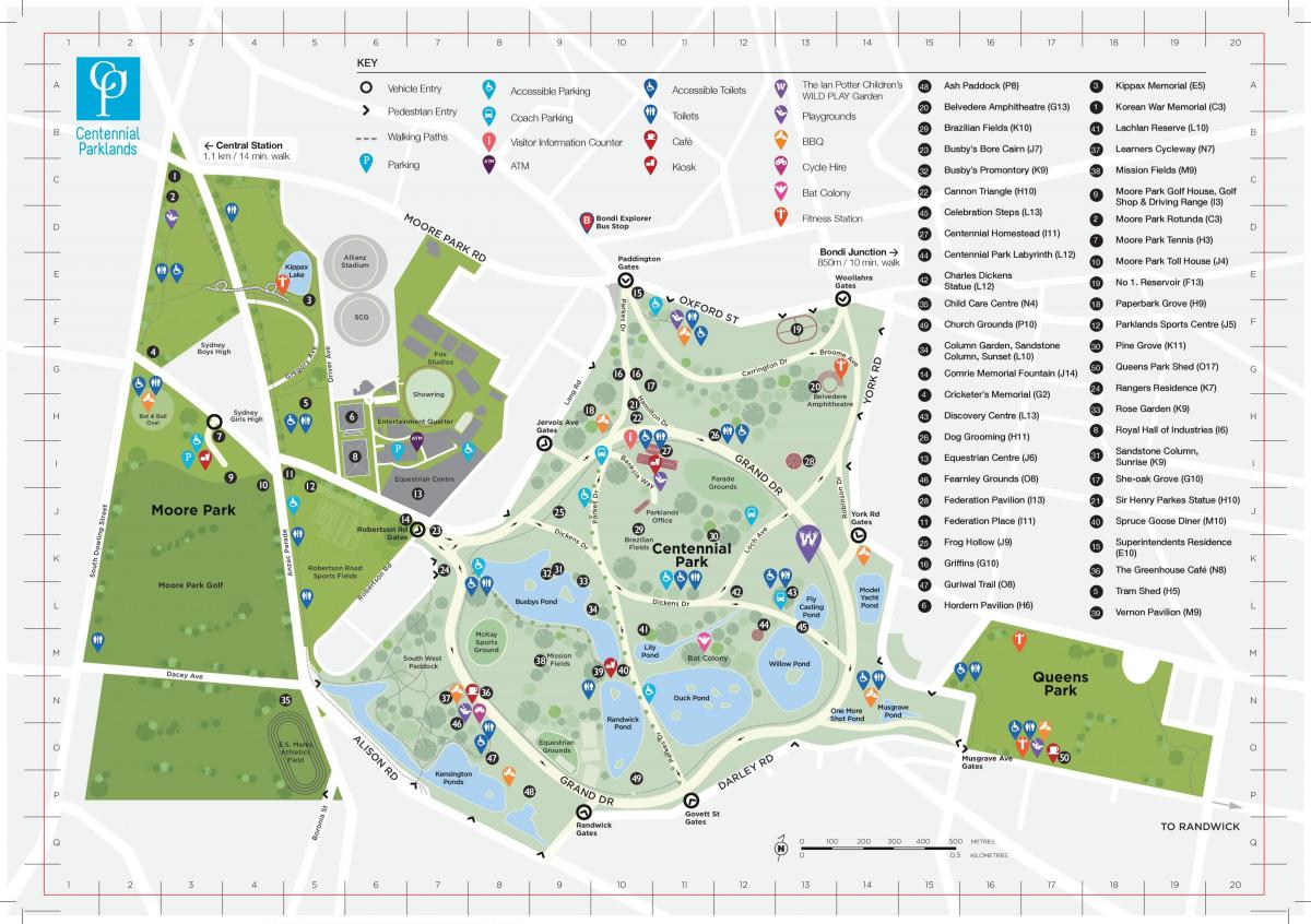 mapa de moore park sydney