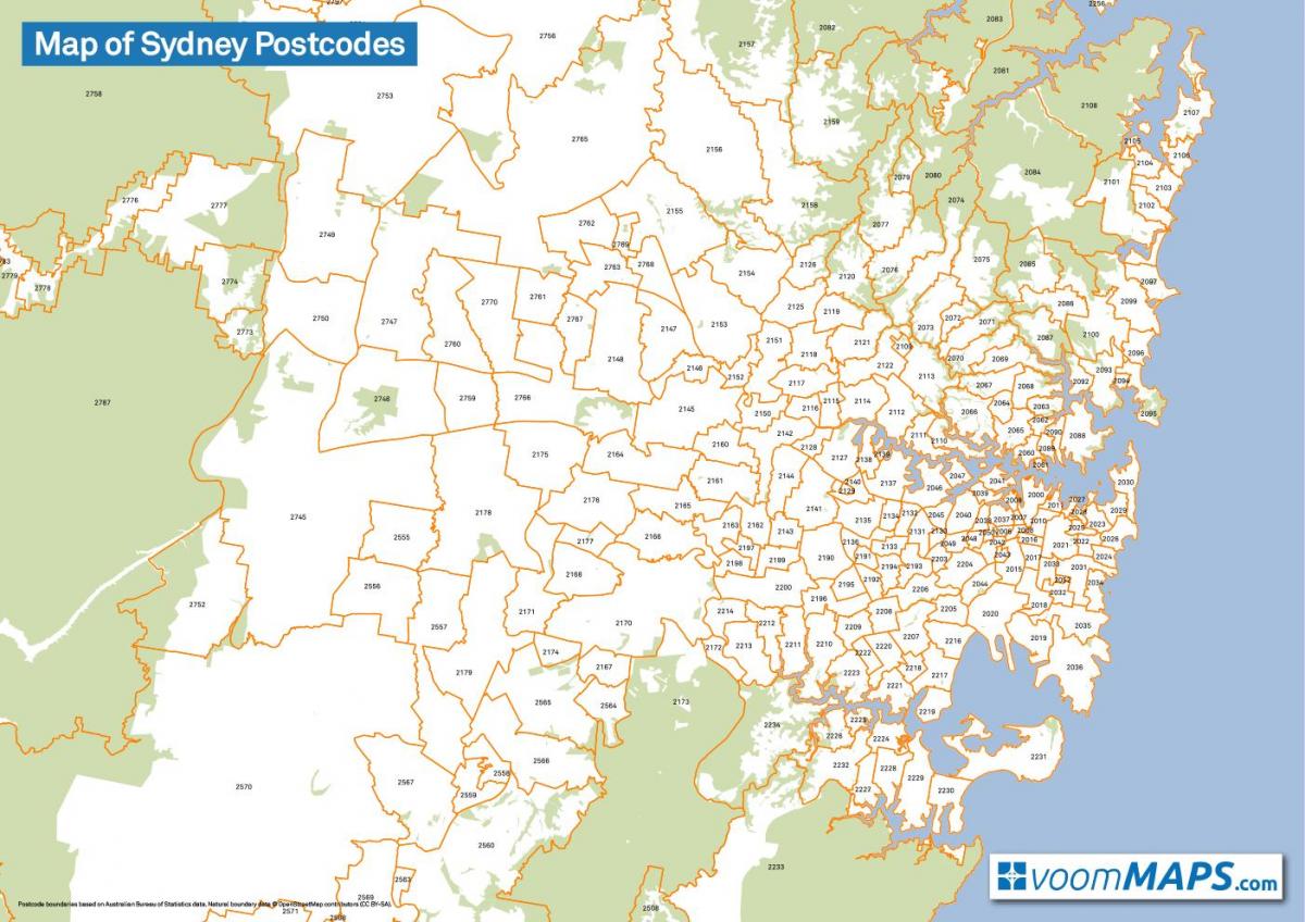 mapa de sydney códigos postales