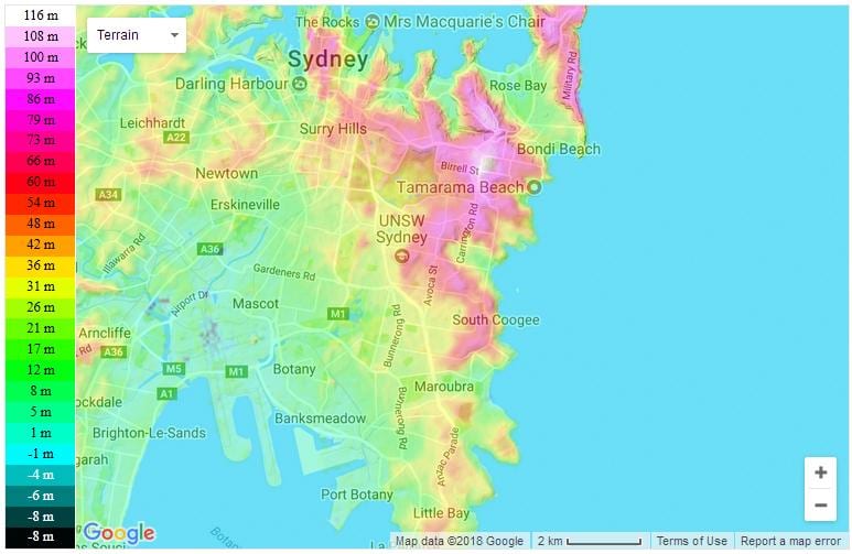 el mapa topográfico de sydney